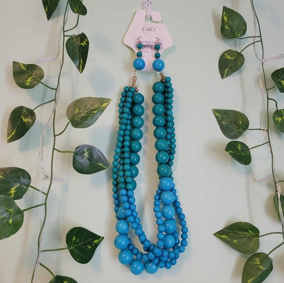 Cato Jewelry - FREE With Purchase ✨️Cato Green Blue Necklace & Earring Set 18" Beaded Set